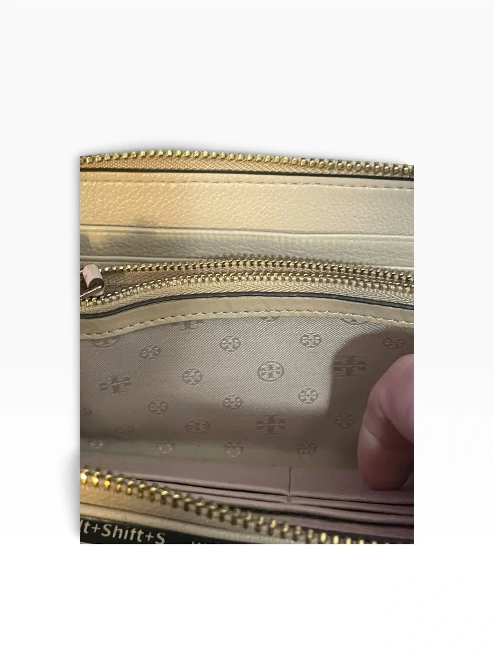 Tory Burch Pebbled Leather Zip Around Continental Long Wallet Cream Nude